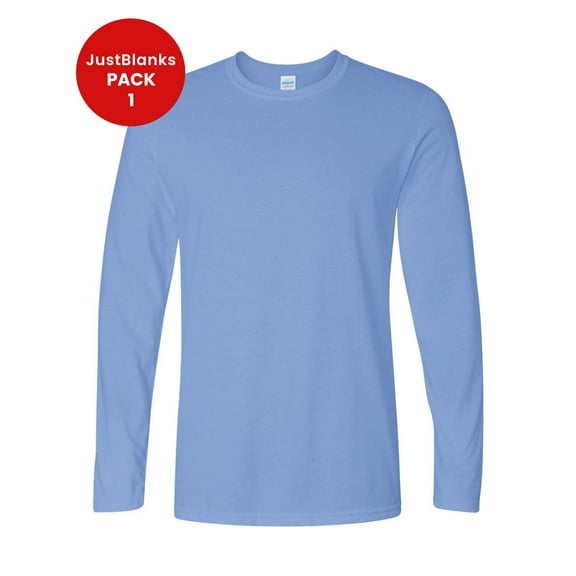 Justblanks Men's Adult Crew Neck Jersey Softstyle 100% Cotton Regular-Fit Long Sleeve T-Shirt For Men - Ciel Blue - Medium