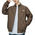 thumbnail image 6 of Men's Lightweight Quilted Bomber Jacket Oversized Long Sleeve Button Up Down Jackets Coats Classic Solid Stand Collar Drop Shoulder Winter Coat Outwear, 6 of 6