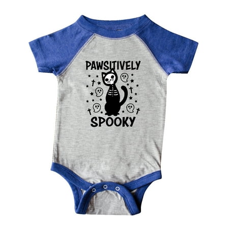 

Inktastic Pawsitively Spooky Skeleton Cat with Ghosts and Crosses Gift Baby Boy or Baby Girl Bodysuit