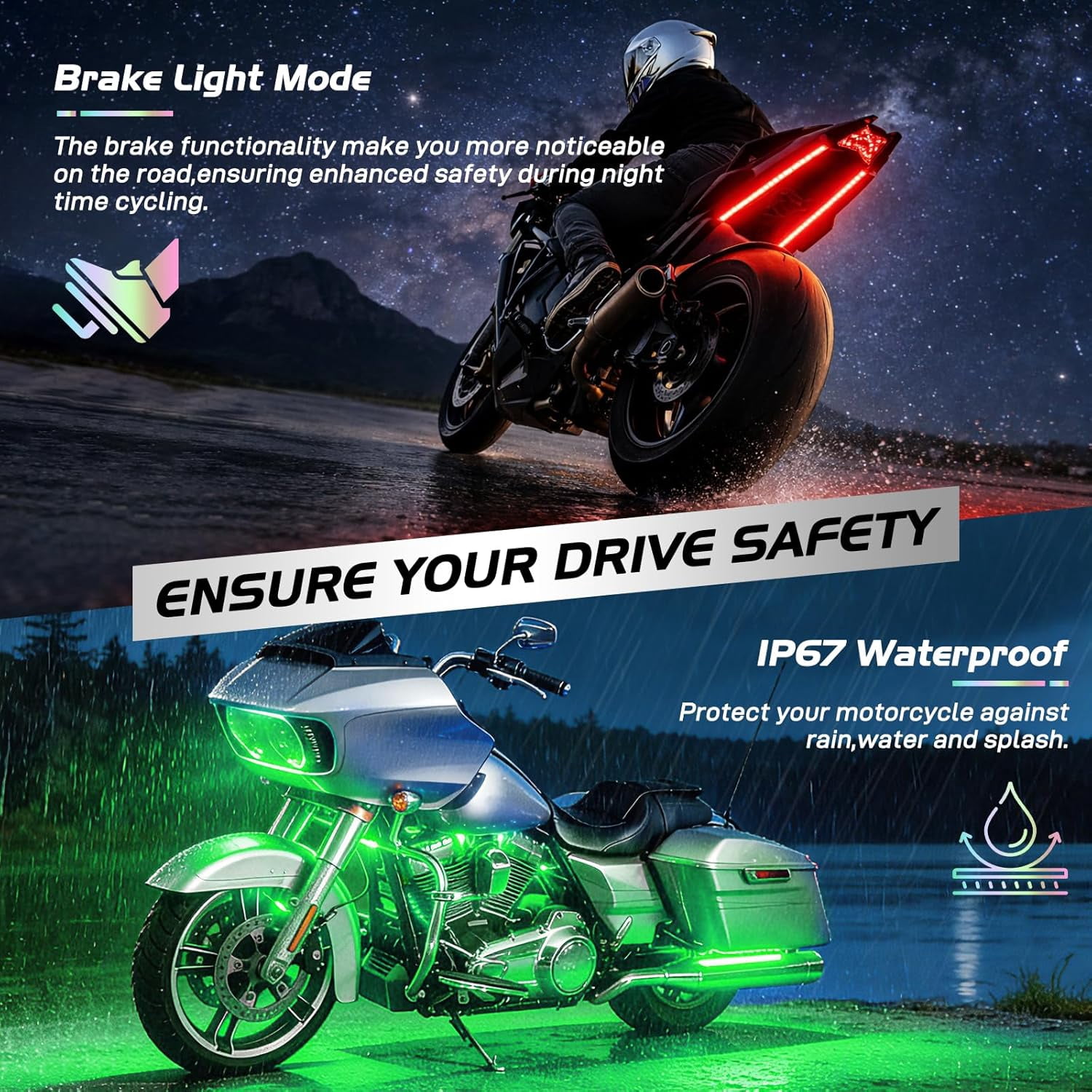 Nilight 12Pcs Motorcycle RGB Led Light Kit Waterproof Multi-Color Atmosphere Lights Lamp with Dual RF Wireless Remote Controllers for Harley Davidson Honda Kawasaki Suzuki