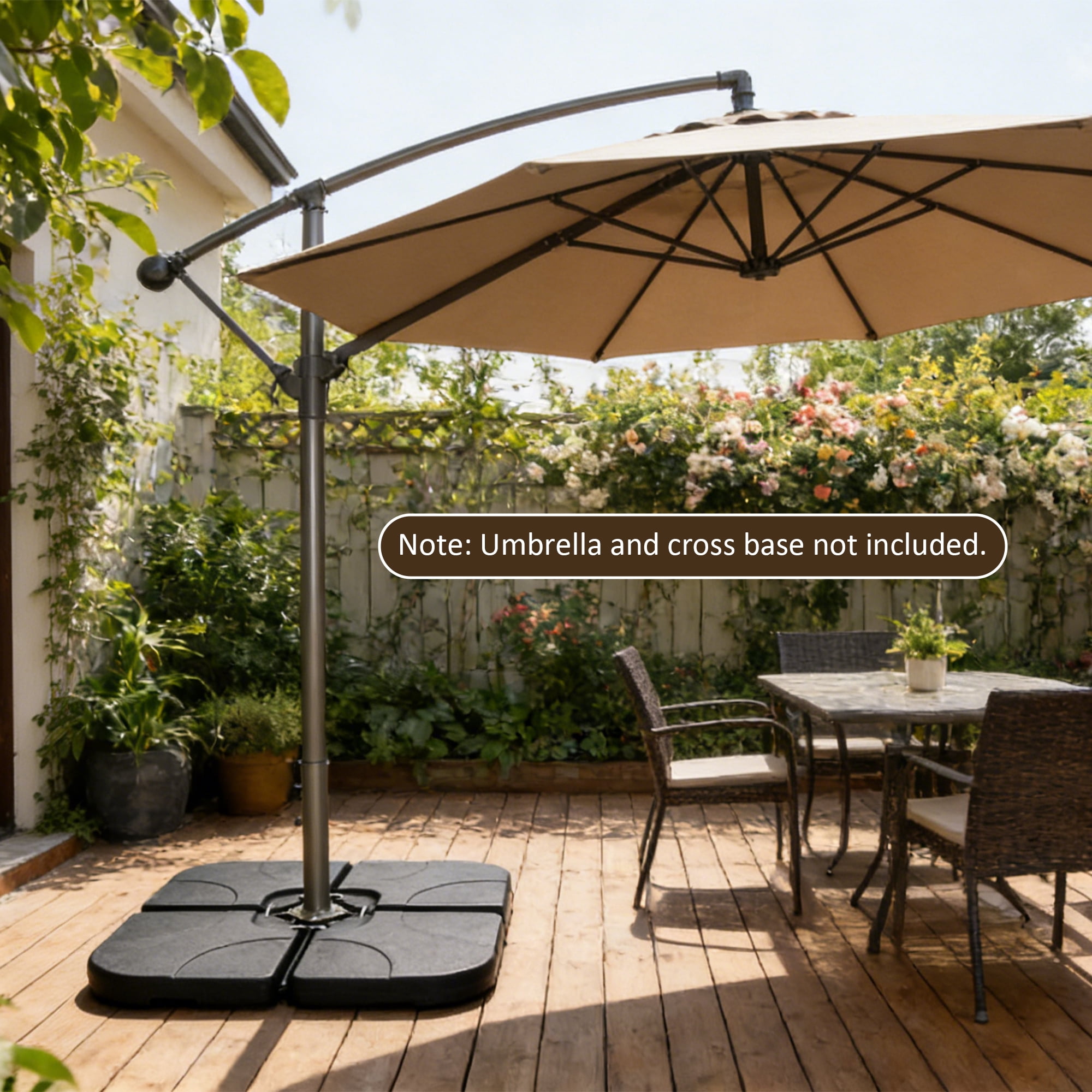 Jopath 4-Piece Cantilever Offset Patio Umbrella Stand Square Base Plate Set w/ Easy-Fill Spouts & Secure Lock Pins for Backyard,Lawn,Pool,Black