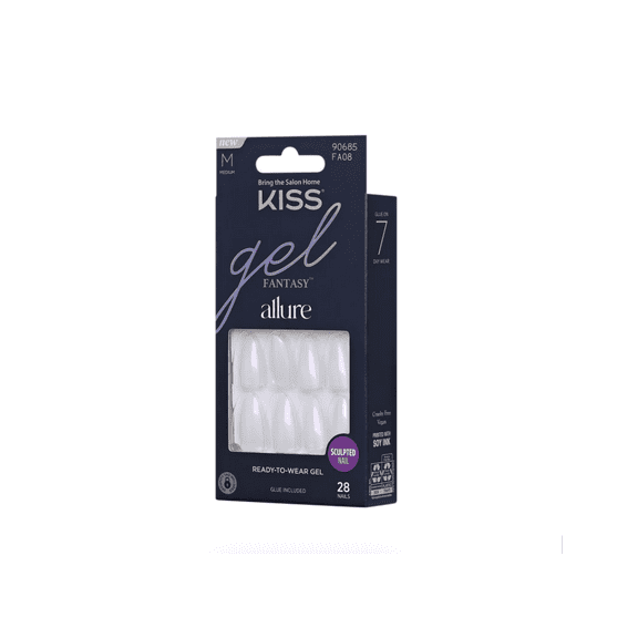 KISS Gel Fantasy Allure Press-On Nails, Medium Almond Fake Nails, Influential, Vegan Cruelty Free, 28 Nails