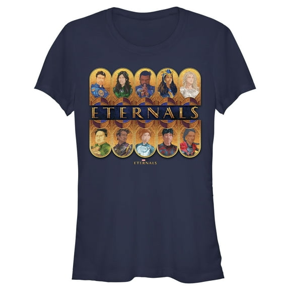 Junior's Marvel Eternals Golden Portraits  Graphic Tee Navy Blue 2X Large