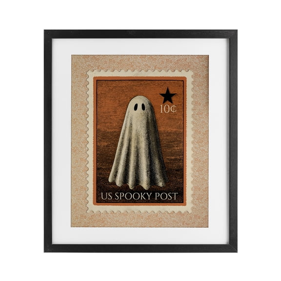 Vintage Ghost Stamp Black Framed Print Under Glass, design by Arlington Prints