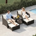 thumbnail image 2 of 5 Piece Patio Rattan Conversation Set, Outdoor Wicker Furniture Set with Tempered Glass Coffee Table, Rattan Chairs with Ottomans & Thick Soft Cushions for Garden Backyard Porch, Beige, 2 of 8
