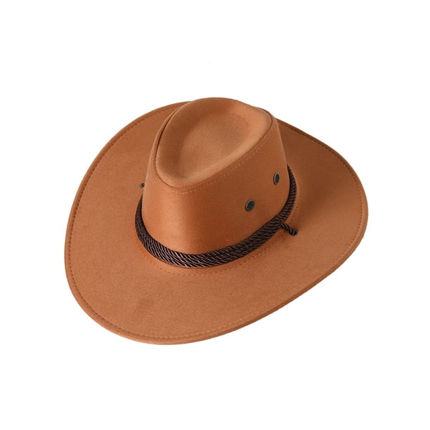 Men Cowboy Hat Western Cowboy Hat with Adjustable Chin Rope Wide Brim