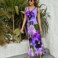 thumbnail image 6 of TOUCH OF SPRING PINK- PURPLE PANSY FLOWERS Dress Fashion Boho Beach Long Dresses Female Party Printed Maxi Dress, 6 of 9