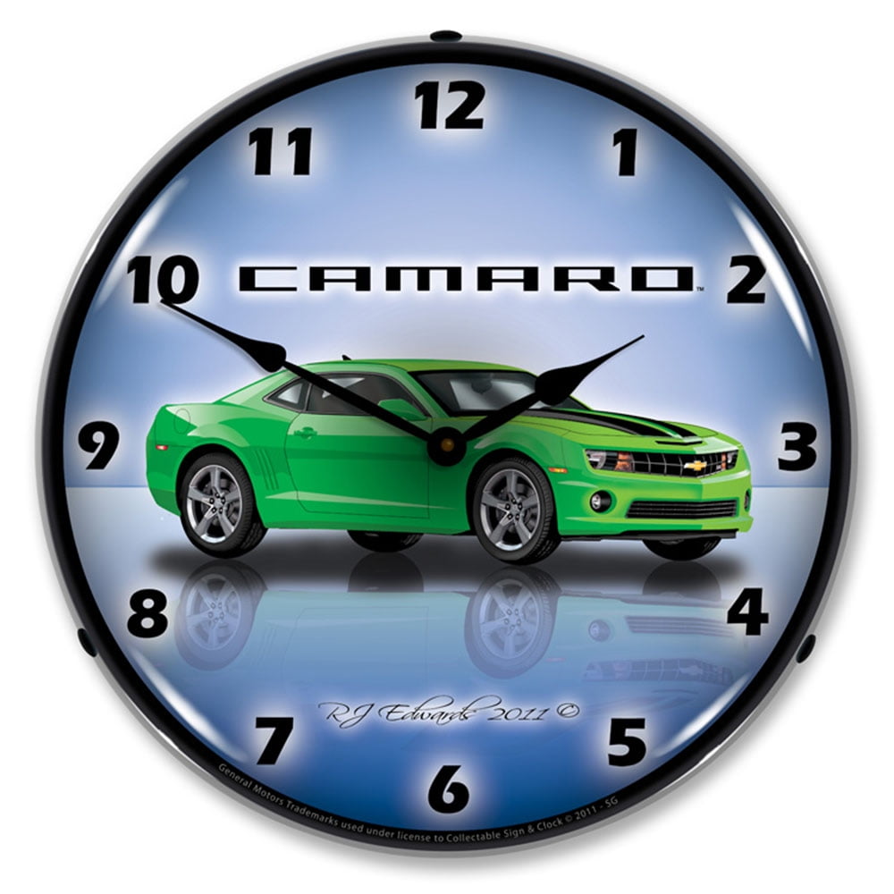 Camaro G5 Synergy Green LED Wall Clock, Retro/Vintage, Lighted, 14 inch