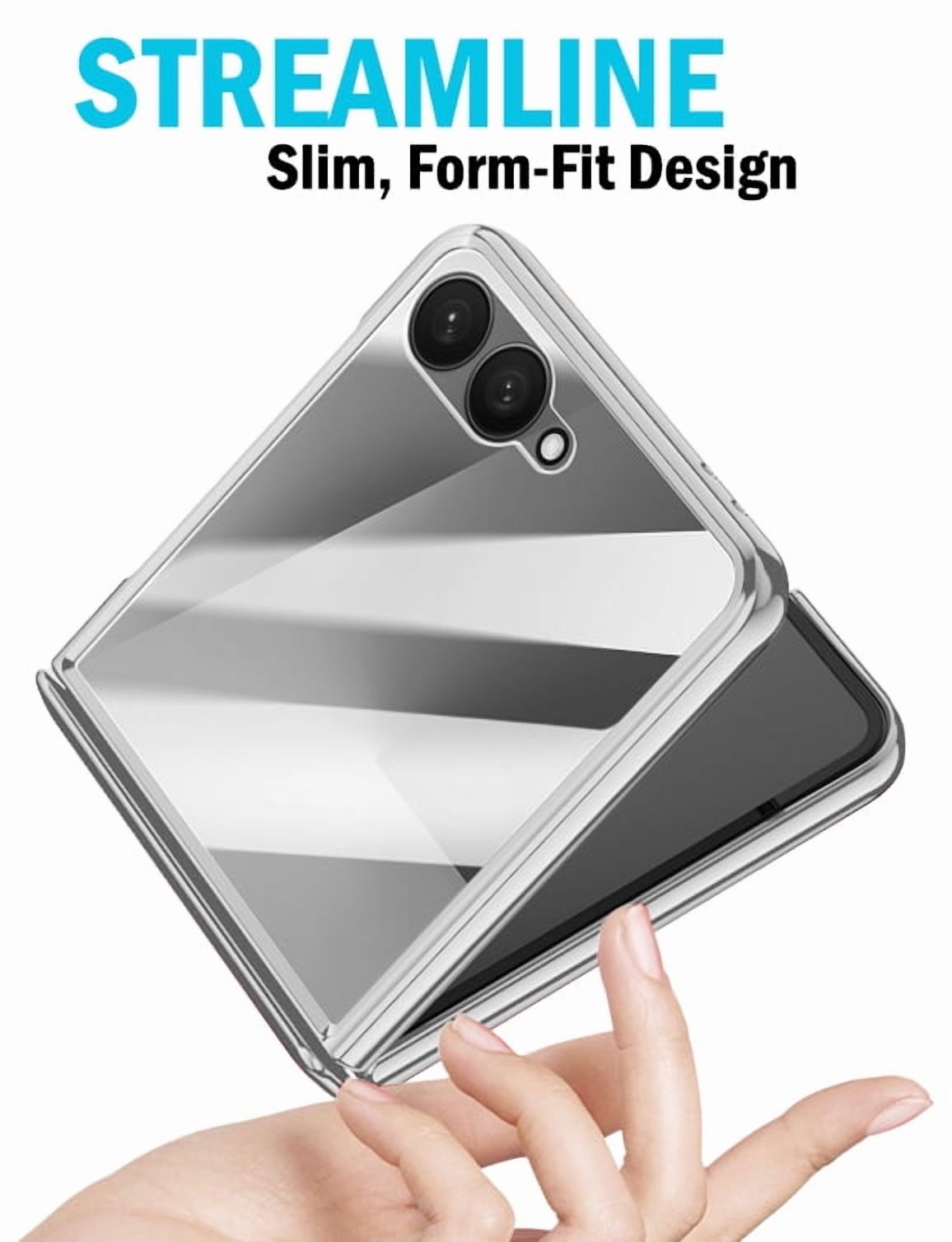 Nakedcellphone Electro Series for Samsung Galaxy Z Flip 7 Phone Case - Built-In Screen Protector and Hinge Cover - Compatible with MagSafe - Silver/Clear