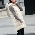 thumbnail image 7 of Htigea Long Puffer Vest for Women Quilted Hooded Sleeveless Jacket Fall Coats Casual Travel Outerwear with Pocket White L, 7 of 7