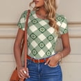 thumbnail image 6 of KLL Women 's Crew Neck Bodysuit Jumpsuits Daisy Plaid Green Print Short onesies Stretch T Shirts, 6 of 7