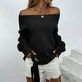 thumbnail image 5 of Lovskoo Sweaters for Women Trendy Casual Long Sleeve Pullover Off-The-Shoulder Strappy Sweater Tops Black, 5 of 8