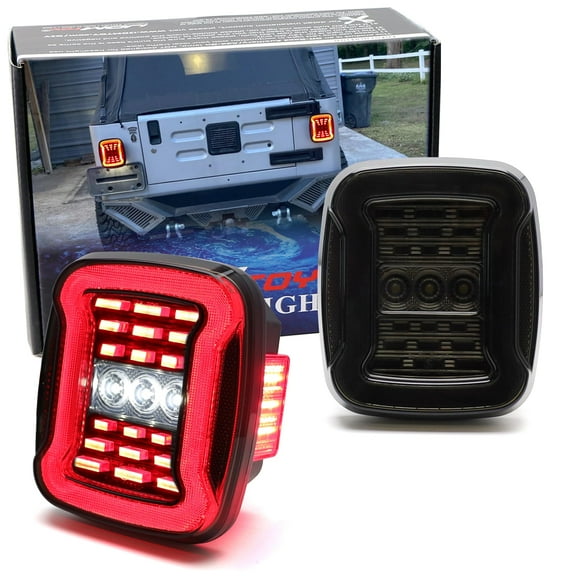 Wrangler JL Style Black-Out Smoked Lens 4-In-1 Full LED Tail Light Assemblies For Jeep 1976-2006 CJ5 CJ7 CJ8 Wrangler YJ TJ