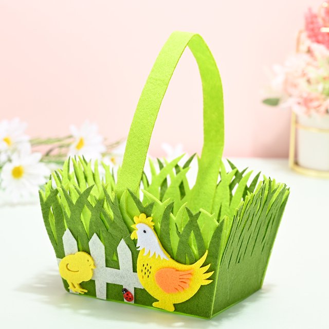 Panier Cadeau de Bonbons de Pâques pour Enfants, Design de Coq Coloré, Tissu Non Tissé