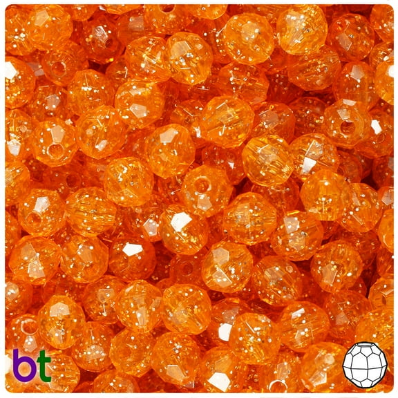 BeadTin Orange Sparkle 8mm Faceted Round Plastic Beads (450pcs)