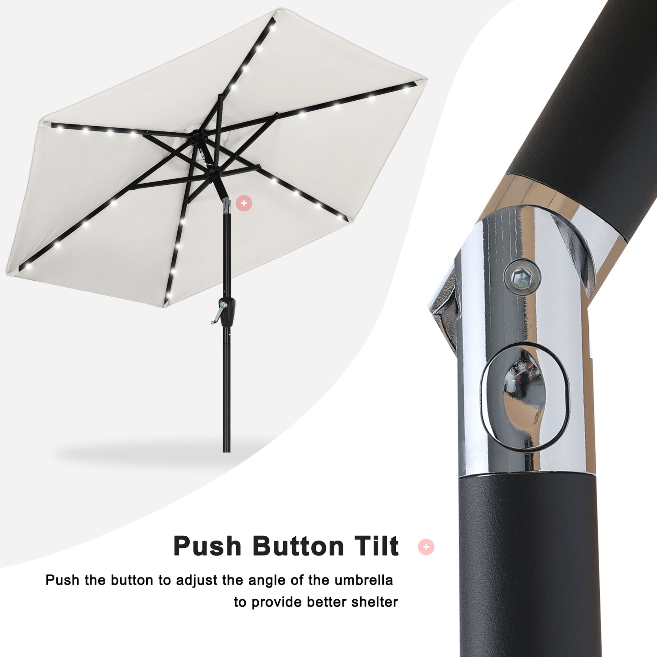 MASTERCANOPY 7.5ft Solar Patio Umbrella with LED Lights Tilt and Crank, Light Beige
