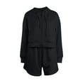 thumbnail image 4 of Breezora Women's Hooded Sportswear Set Autumn Casual Loose Fit Breathable Lounge Wear Shorts Two Piece Outfit with Large Pockets M Size Black, 4 of 5