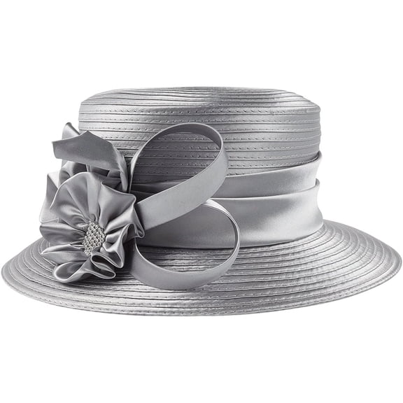 Hsqqdc 1pc Grey Satin Flower Church Derby Hat Women Formal Fascinator Hat for Wedding Banquet Evening Parties
