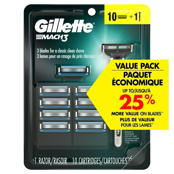 Gillette Mach3 Razor for Men, 10 Blade Refills, 0MX
