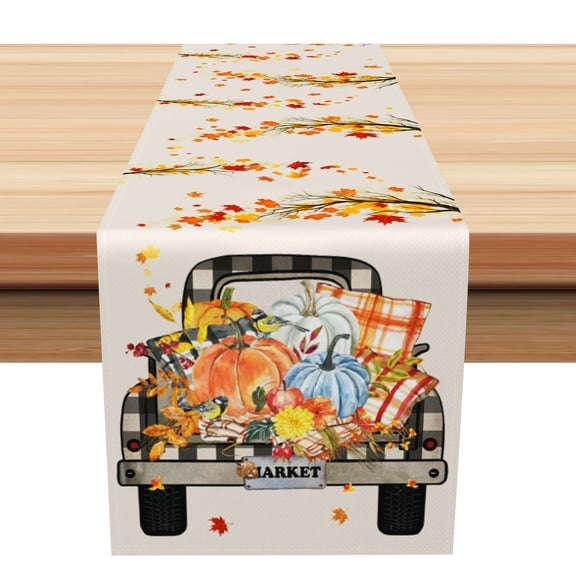 SUNOLIFE Fall Thanksgiving Table Runner Autumn Pumpkins Turck Kitchen Dining Table Decorations 13 x 72 Inch