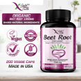 Organic Beet Root Powder Capsules 1350mg, 200 Veggie Pills with Black