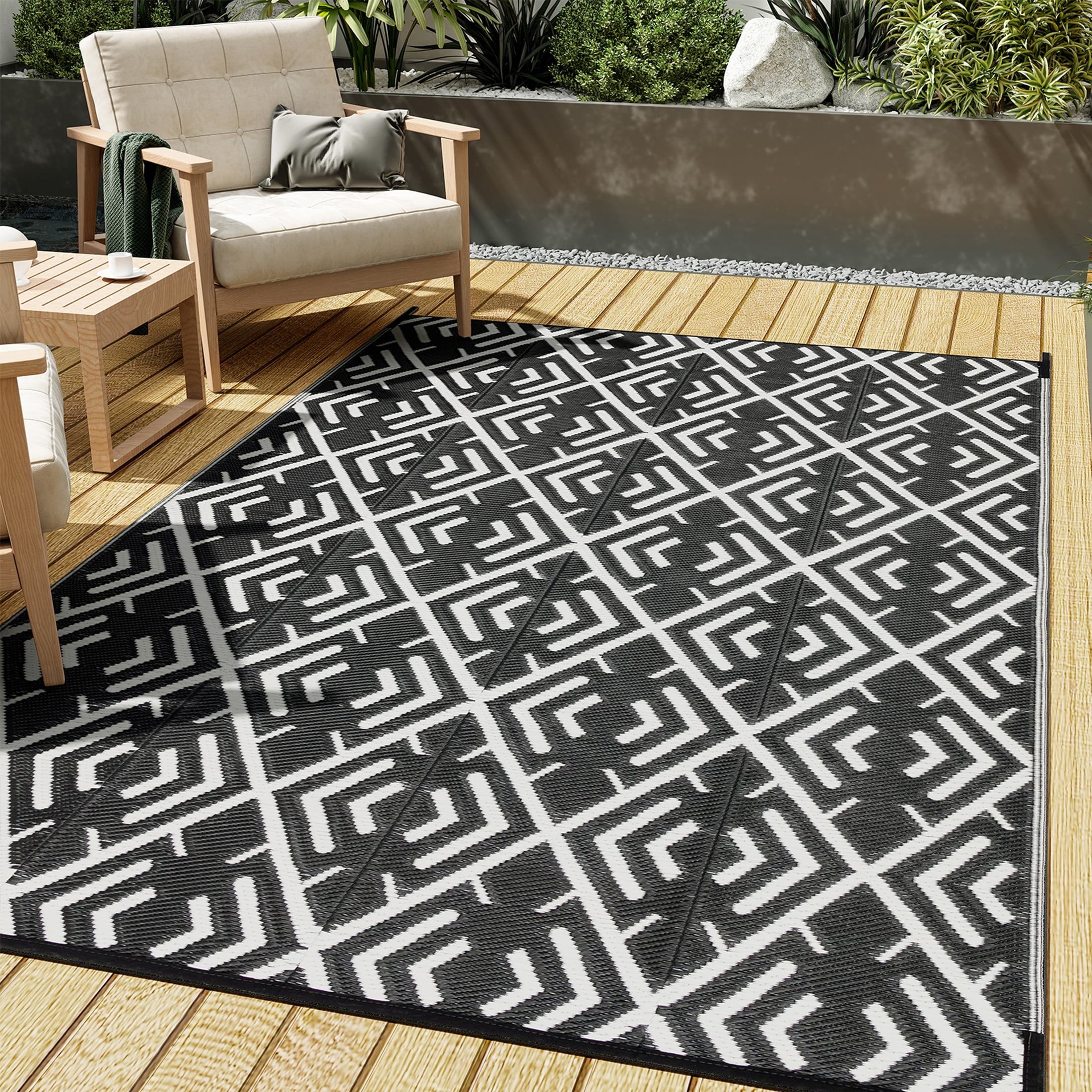 HUGEAR Outdoor Patio Rugs Clearance 5'x8' Waterproof Camping Rugs, RV