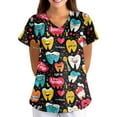 thumbnail image 4 of Xyxonk Women's Scrub Tops Plus Size Cartoon Printed V Neck Tops Comfortable Short Sleeve Stretch Uniforms with Pockets Brown 2XL, 4 of 5