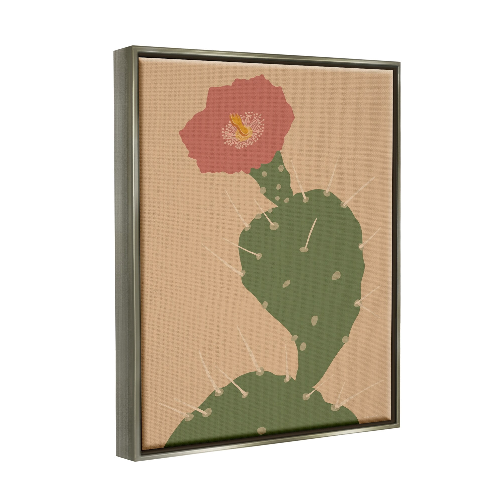 Stupell Industries Prickly Boho Cactus Flower Modern Pictorial Plant Graphic Art Luster Gray Floating Framed Canvas Print Wall Art, Design by Kamdon Kreations