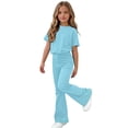 thumbnail image 7 of biudgviw Girls Clothes 2 Piece Outfits Summer Crewneck Short Sleeve T Shirts with Flare Pants Casual Clothing Set 5-15 Years, 7 of 7