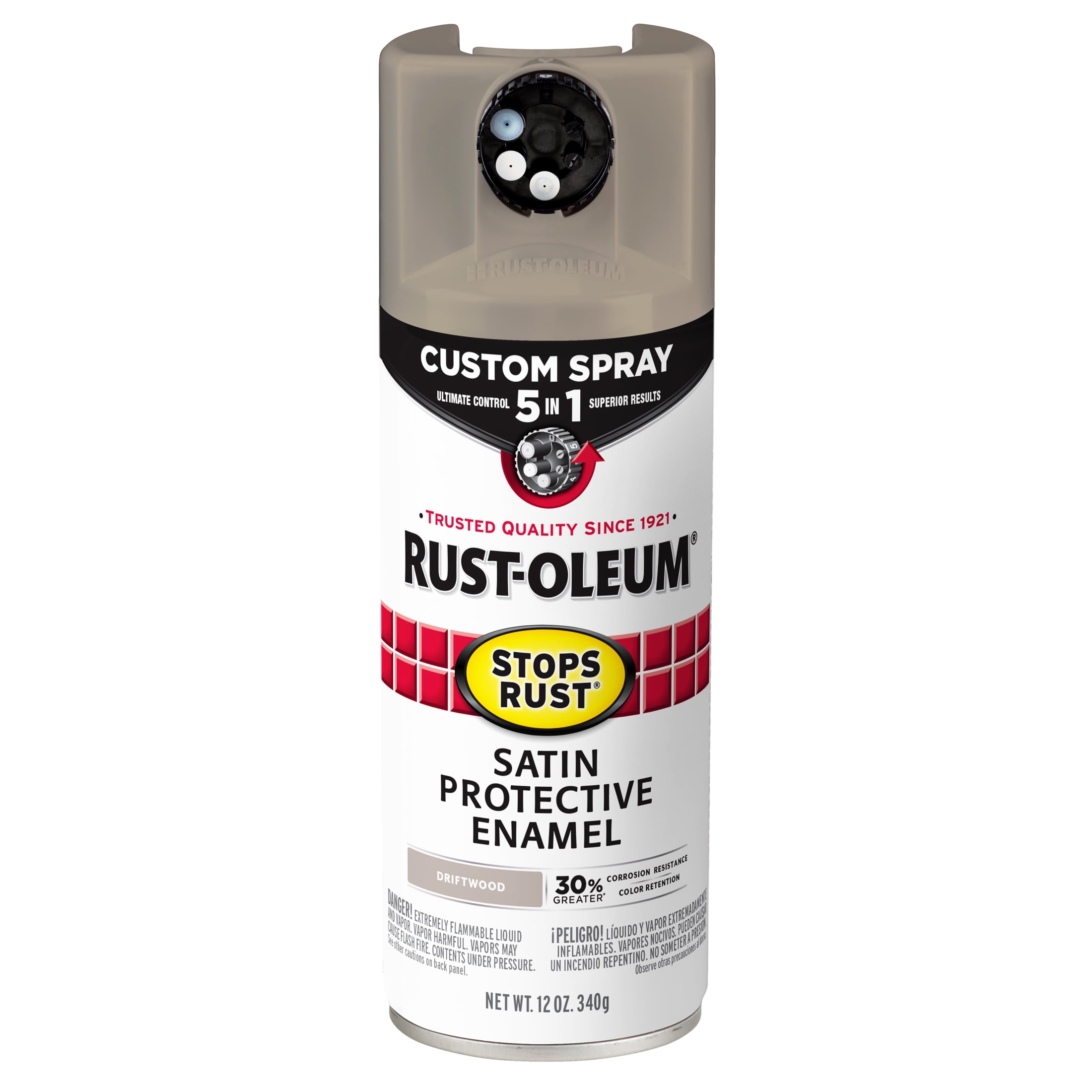 6 Pack, Driftwood, Rust-Oleum Stops Rust Custom Spray 5 in 1 Satin Spray Paint-376876, 12 oz