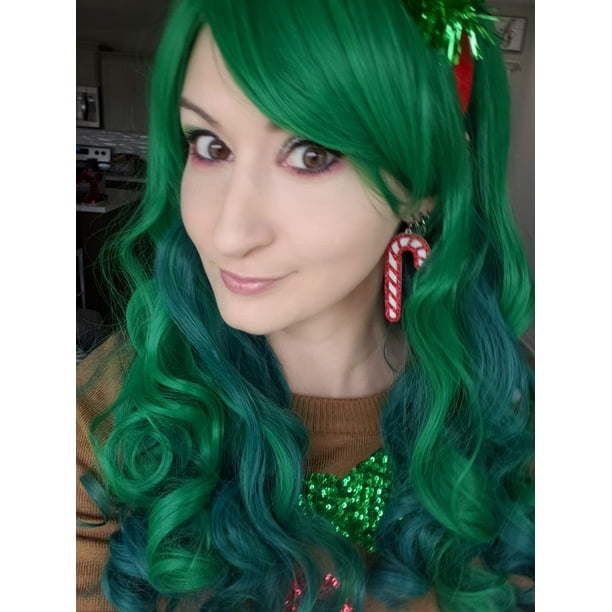 Peluca Verde Larga Ondulada Para Mujer – Ideal Para Cosplay, Halloween Y Carnaval, Fibra Sintética Suave Y Resistente Al Calor