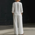 thumbnail image 4 of Atogsazn Women's Summer 2 Piece Outfits Cotton Linen V Neck Two Piece Set Loose Fit Outfit Wide Leg Pants White Fashion, 4 of 6