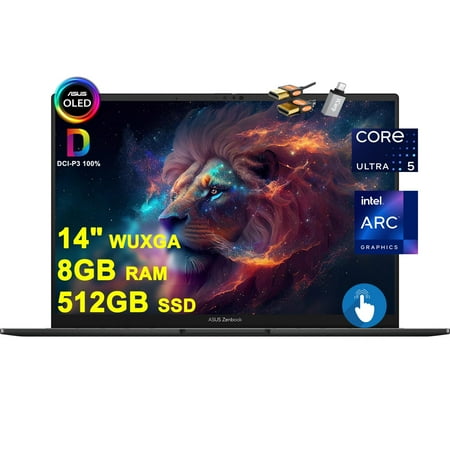 ASUS Zenbook 14 OLED Business AI PC Laptop 14" WUXGA OLED Touchscreen (550nits 100% DCI-P3 Glossy) Intel 14-core Ultra 5 125H 8GB RAM 512GB SSD Backlit Thunderbolt Harman/kardon Win11 w/ICAP Accessory