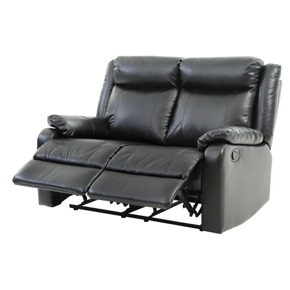 Glory Furniture Ward Faux Leather Double Reclining Loveseat in Black