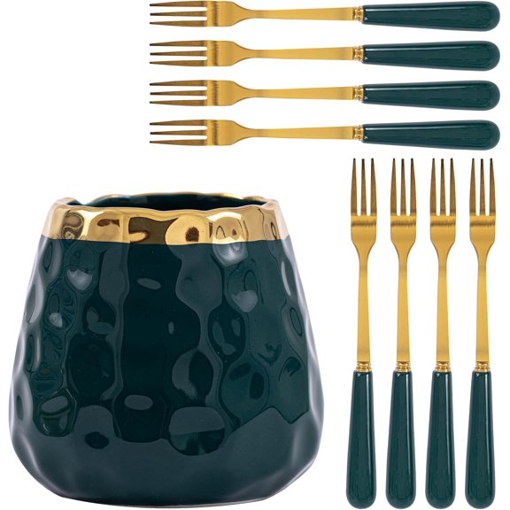 Coffee Spoon Set,Ceramic Jar with 8 Small Spoons for Coffee,Tea,Ice Cream,Cake,Flatware Set