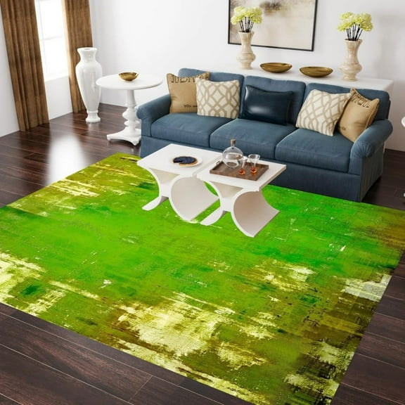 Modern Abstract Distressed Grunge Texture Green Area Rugs Washable Soft Fluffy Rug For Living Room Bedroom Art Decor Carpet Under Dining Coffee Table Office Indoor Rugs 3x5ft