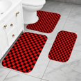 thumbnail image 2 of Red and Black Checkered Pattern Bathroom Rug Set 3 Piece,Non-Slip Bath Mat Set with U-Shaped Contour and Runner Soft Absorbent Washable, 2 of 5