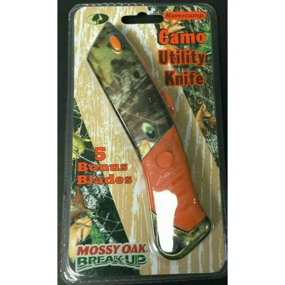 Havercamp Mossy Oak Orange Camo Utility Knife Retractable Blade 5 Bonus Blades