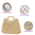 thumbnail image 3 of Bolso de mano de paja para mujer, bolso informal grande tejido a mano, bolso de playa de paja Hobo con bolsillos de forro, 3 of 6