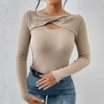 thumbnail image 5 of ZyeKqe Women Crop Top Long Sleeve Cut out Ribbed Knit Going out Tops Stretchy Slim Tight Tees T Shirts, 5 of 8