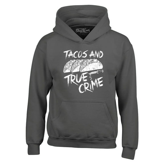 Shop4Ever Men's Tacos and True Crime Hooded Sweatshirt Hoodie Large Charcoal