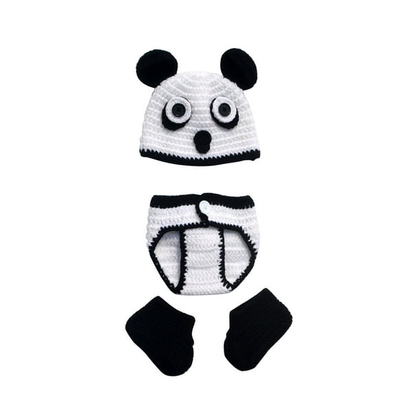 Accesorios fotográficos de ganchillo para bebé recién nacido con diseño de panda, accesorios de fotografía de punto para bebé, disfraz de dibujos animados para bebé