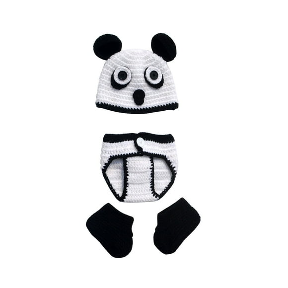 Accesorios fotográficos de ganchillo para bebé recién nacido con diseño de panda, accesorios de fotografía de punto para bebé, disfraz de dibujos animados para bebé
