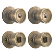 Brinks Keyed Entry Classic Bell Style Doorknob and Deadbolt Combo, Antique Brass Finish, Twin Pack