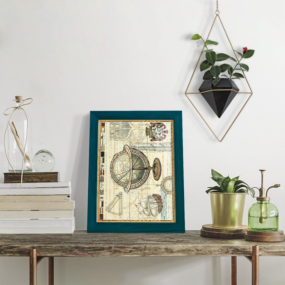 Nautical Map II -Framed Print w/glass-Ocean Blue