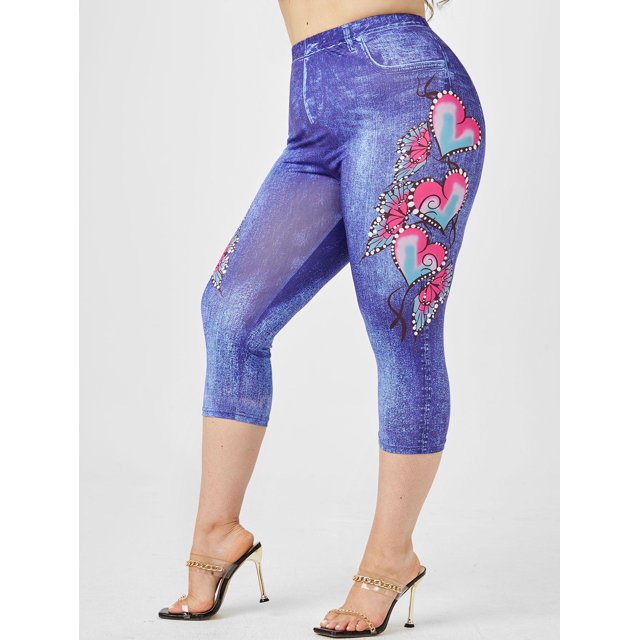 Jeggings Talla Extra Recortados Mariposa 3D Rosegal Leggings de talla grande