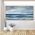 thumbnail image 5 of Abstract White Ocean Wave Oil Painting Blue Minimalist Seascape Oil Painting On Canvas Ocean Wall Art Large Living Room Wall Decor,Unstretched,Frameless,(122*244cm)48*96Inches, 5 of 5