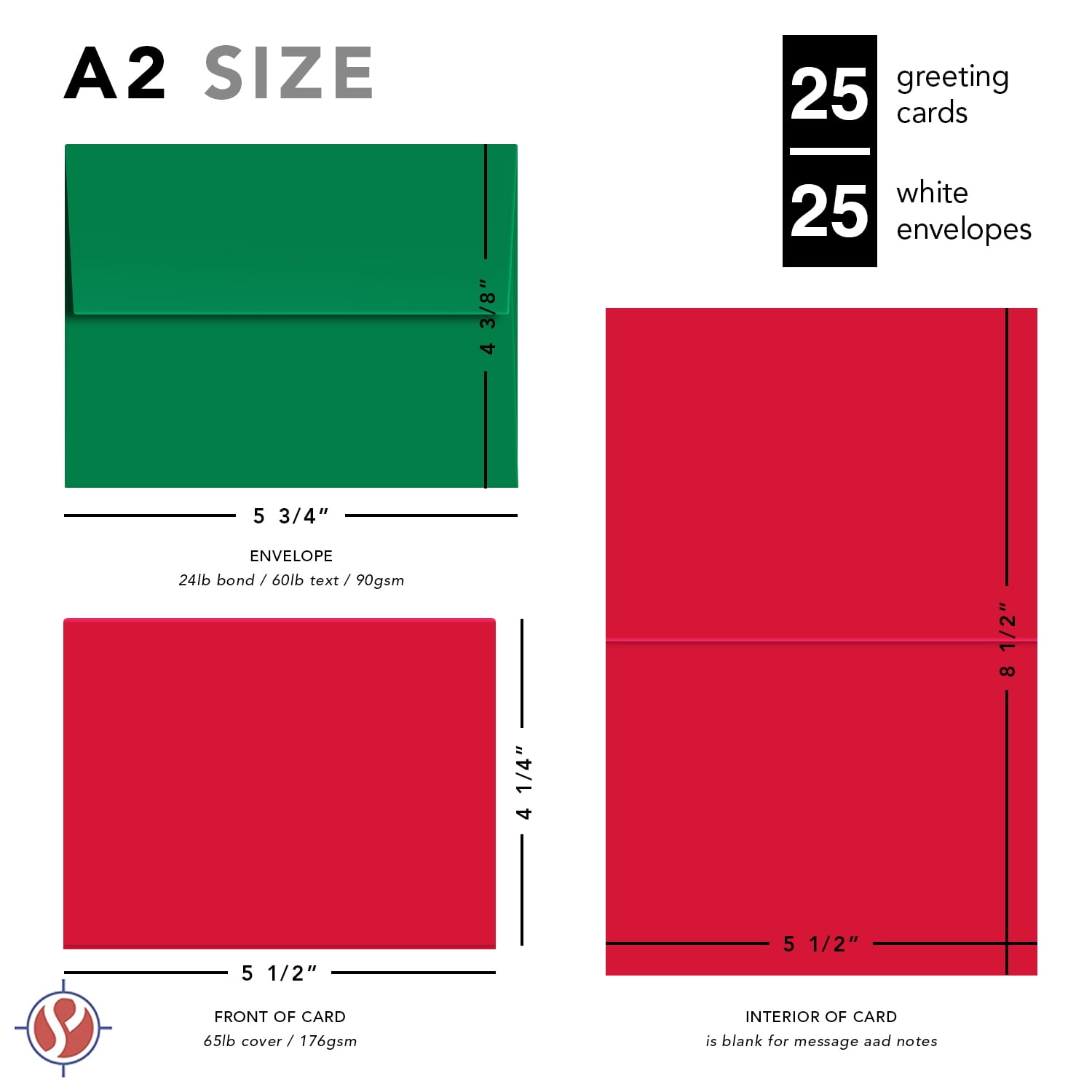 A2 Blank Red Greeting Cards with Green Envelopes – Great for Holiday, Christmas and New Year Cards | 4.25” x 5.5” (When Folded) | 25 Cards and 25 Envelopes Per Pack