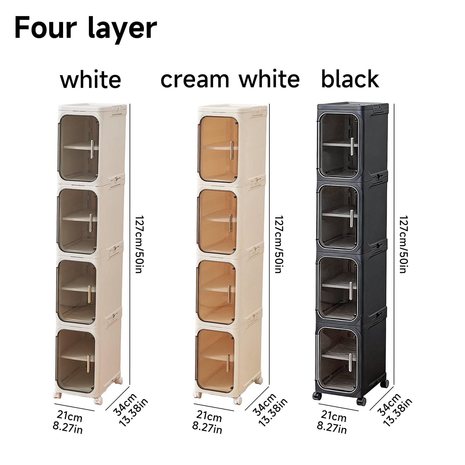 4-Tier Bathroom Storage Cabinet with Wheels, Magnetic Doors, Plastic Slim Bathroom Organizers and Storage for Small Spaces, Kitchen,Black