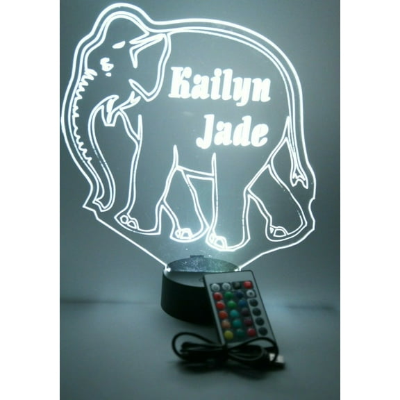 Elephant Light Up Night Light Lamp LED Free Engraved Custom Name Personalized Large Mammoth Animal Desk Table Lamp, with Remote, 16 Color Options, Dimmer, It's Wow, Great Gift